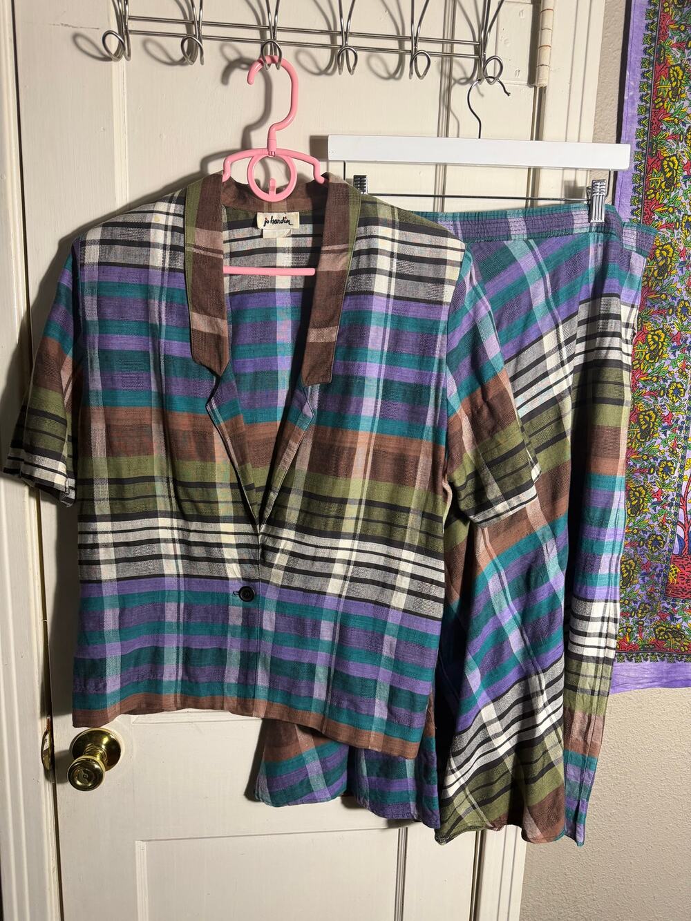 Vintage 80s Jo Hardin Plaid 2 Piece Skirt Set Blouse Jacket - 10/12